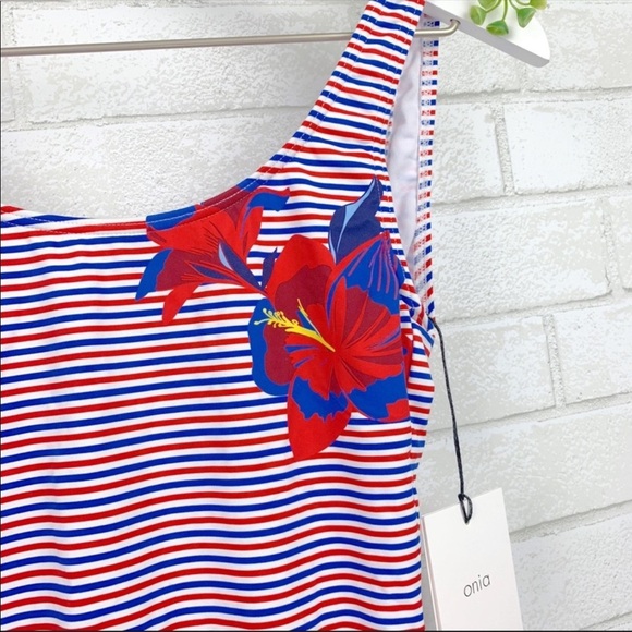 Onia Kelly Hibiscus Stripe Printed Swimsuit Size Small - Picture 6 of 9